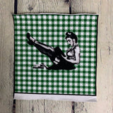 **50%* Panneau poche Jersey coton / élasthanne Pin up étudiant fond carreauté vert blanc