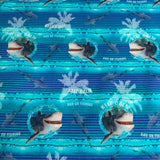 Jersey coton / élasthanne Requin poisson palmier teinte de bleu rayé ligné - 19048