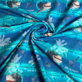 Jersey coton / élasthanne Requin poisson palmier teinte de bleu rayé ligné - 19048