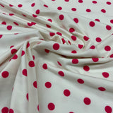 **-40%*  Jersey coton / élasthanne pois rose fraise fond coquille d'oeuf  PRFKSP2001