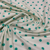 **-40%*  Jersey coton / élasthanne pois turquoise fond coquille d'oeuf  PTKSP2002