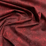 100% coton Motif ton sur ton feuille Rouge bordeaux  ( Fusion )