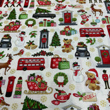 100% coton Noël à Londres fond blanc crème ( Happy christmas )