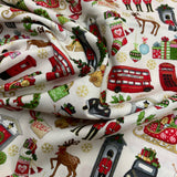 100% coton Noël à Londres fond blanc crème ( Happy christmas )