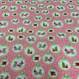 100% coton Vélo de Noël fond pois rose ( Christmas adventure)