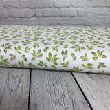 Flanelle coton feuille feuillage teinte de vert fond blanc coquille d'oeuf