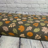 Flanelle coton feuille d'automne fond taupe / brun