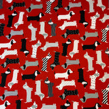 Jersey coton / élasthanne Chien saucisse fond rouge - 1573691